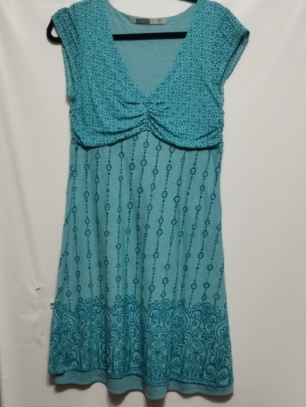 ATHLETA Dhara‎ Retro Floral Teal Patterned V-Neck Women’s Dress